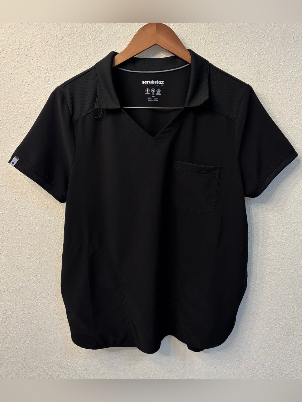 Scrubstar Premium Scrubwear Performance Polo Scrub Top Black Medium